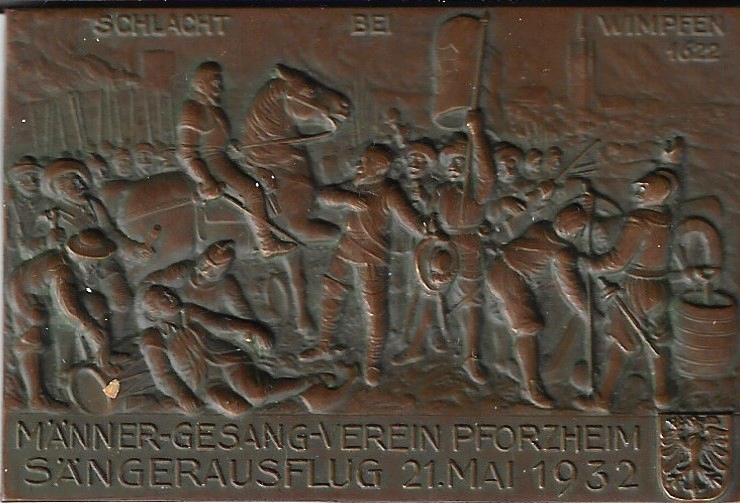 Medaille von B. H. Mayer mit dem Motiv eines Ausflugs des Pforzheimer Männergesangsvereins aus dem Jahr 1932
